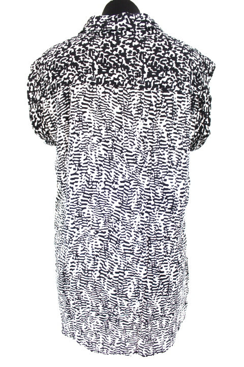 Chemisier motifs abstraits - Haut du dos à couleurs inversées - Fermeture à boutons cachés - CHARLOTT' - Taille 38/40 - Friperie - Seconde main
