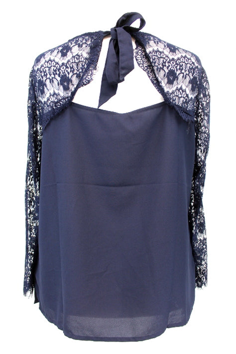 Top agrémenté de dentelle aux épaules et dans le dos + manches entières BLANCHE PORTE taille 46 - Vêtement de seconde main - Friperie en ligne