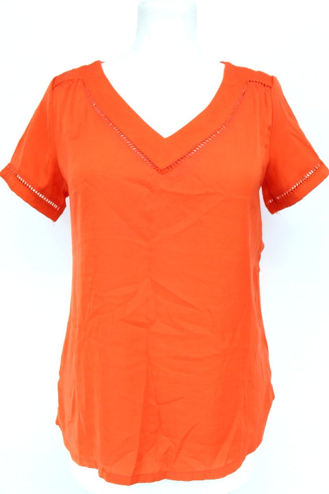 Blouse légère avec trous fantaisie sur le col, le bas des manches et dans le dos - CAMAÏEU - Taille XS - Friperie - Seconde mainC