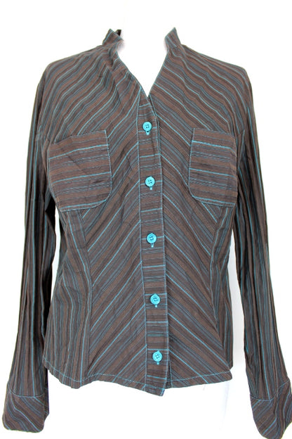 Blouse marron et bleu Pusel fe taille 42 friperie occasion seconde main