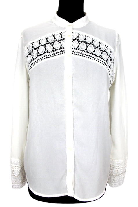 Chemisier blanc broderie anglaise Kiabi taille 38 - friperie femmes, vêtements d'occasion, seconde main