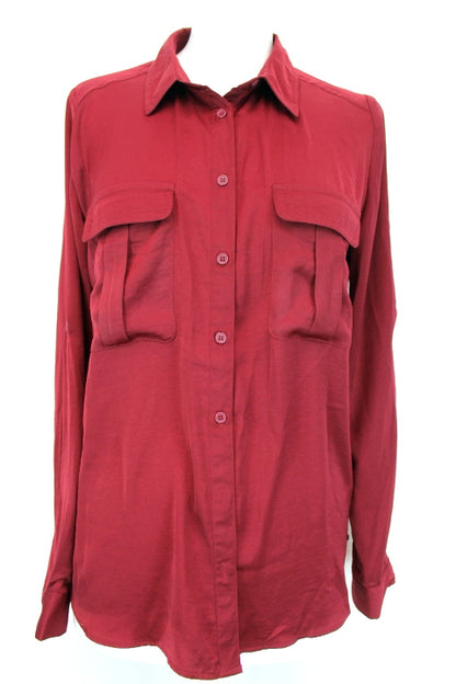 Chemisier bordeaux avec poches poitrine Cache Cache taille 38 - friperie femmes, vêtements d'occasion, seconde main