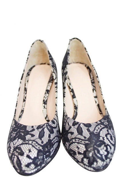 Escarpins dentelle bicolore pointeur 35