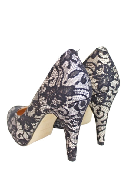 Escarpins dentelle bicolore pointeur 35