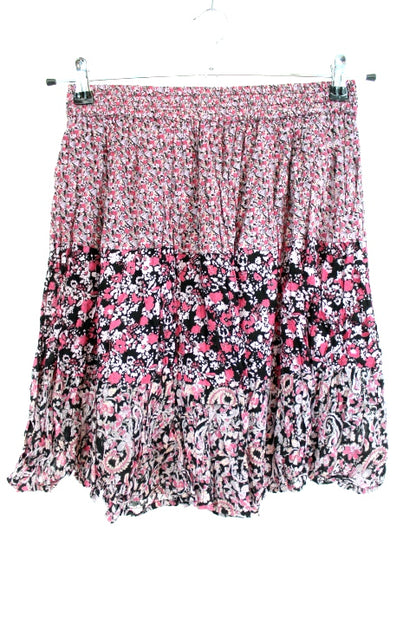 Jupe légère, évasée et fleurie - Ceinture élastique - WOMEN ONLY - Taille 42 - Friperie - Seconde main