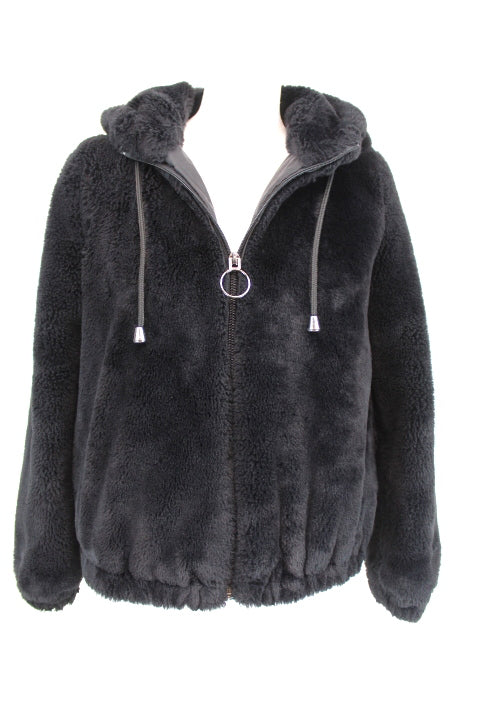 Manteau fourrure court à capuche JENNYFER taille XXS - recyclerie - orléans