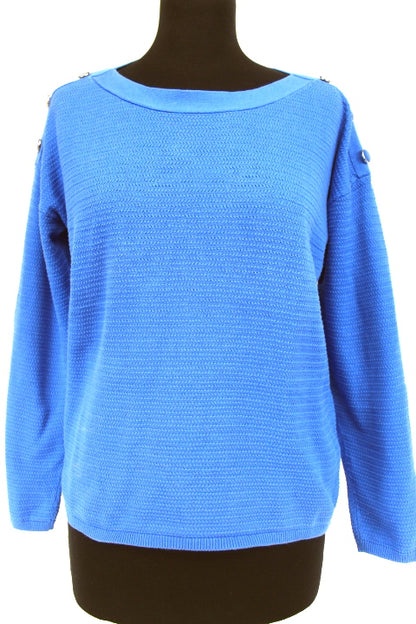 Pull bleu - boutons sur épaulettes CACHE CACHE taille M - recyclerie - orléans