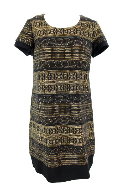 Robe à motifs noirs et dorés Bréal taille 38 - friperie femmes, vêtements d'occasion, seconde main