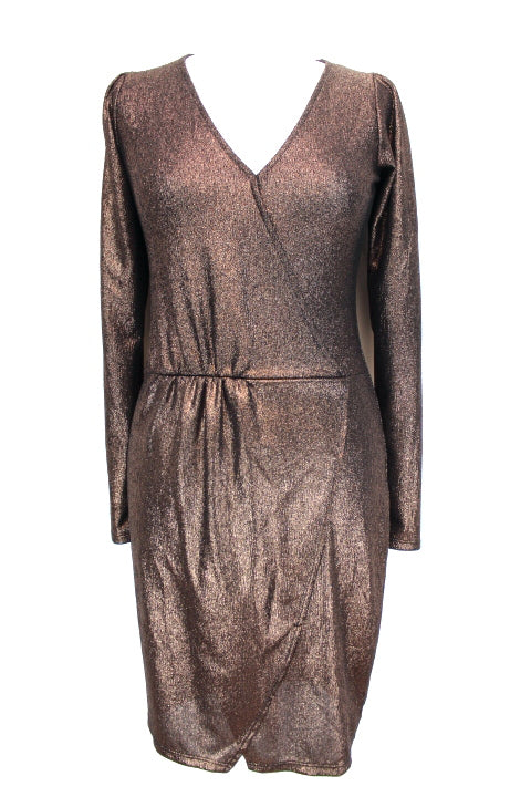 Robe marron-doré taille élastiquée Kiabi taille 34 - friperie femmes, vêtements d'occasion, seconde main