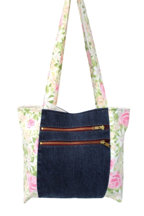 Sac à main original fait main - Sac à motifs floraux en jean - seconde main - friperie