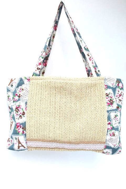 Sac cabas vintage avec grande poche intérieure - Fait main - Friperie en ligne