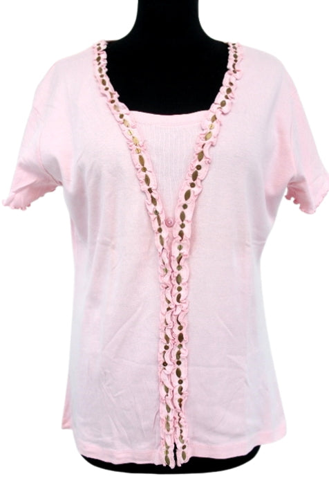 Tee-shirt avec broderie fantaisie Bleu Bonheur taille 42-44 - friperie femmes, vêtements d'occasion, seconde main