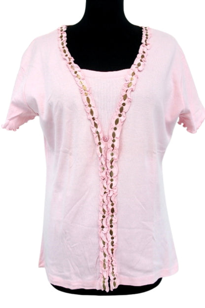 Tee-shirt avec broderie fantaisie Bleu Bonheur taille 42-44 - friperie femmes, vêtements d'occasion, seconde main
