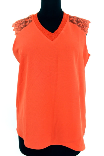 Tee-shirt col V et manches dentelle Peace n' Love taille S-M - friperie femmes, vêtements d'occasion, seconde main