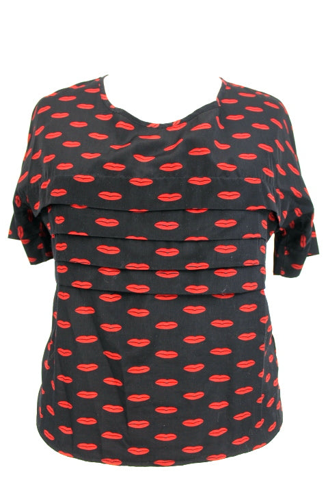 Tee-shirt imprimé avec volants devant Kling taille 3 - friperie femmes, vêtements d'occasion, seconde main