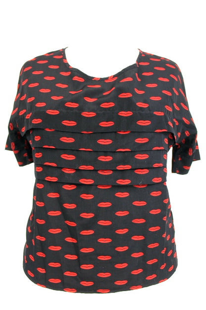 Tee-shirt imprimé avec volants devant Kling taille 3 - friperie femmes, vêtements d'occasion, seconde main