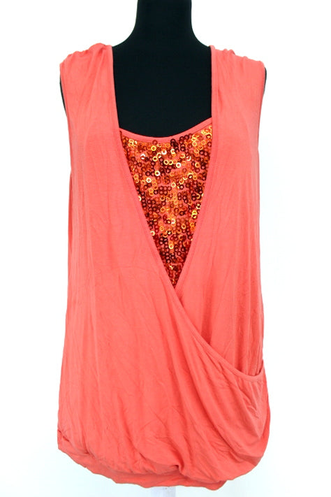 Top cœur-croisé - Décolleté en sequins et épaules plissées - BODY FLIRT - Taille 44/46 - Friperie - Seconde main