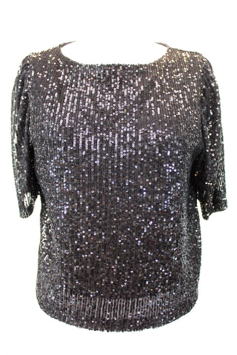 Top court décoré de sequins brillants PIECES taille M - Vêtement de seconde main - Friperie en ligne