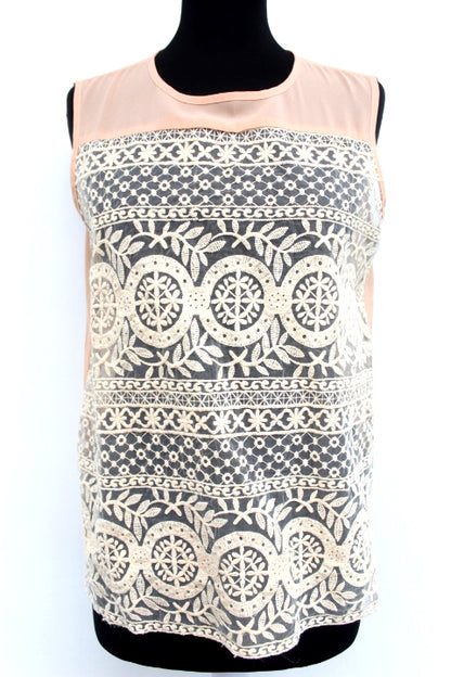 Top transparent en guipure brodé MNJ Taille 38/40 - Vêtement de seconde main - Friperie en ligne