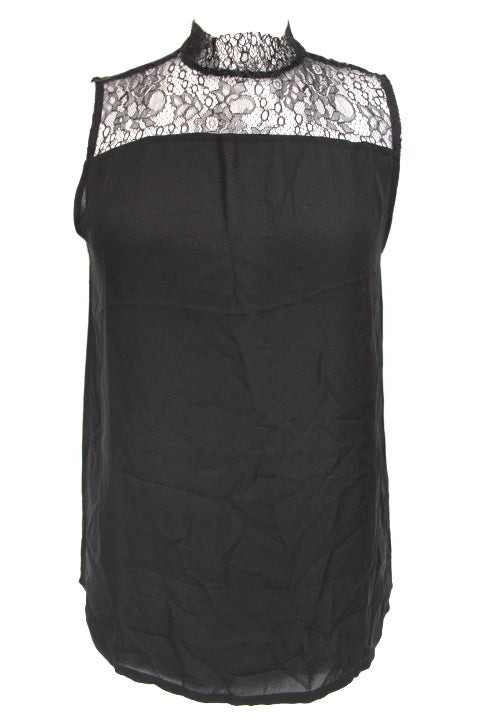 Top en voilage - Dentelle et col montant - JACQUELINE DE YONG - Taille 38 - Friperie - Seconde main