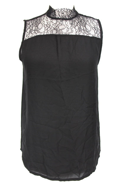 Top en voilage - Dentelle et col montant - JACQUELINE DE YONG - Taille 38 - Friperie - Seconde main