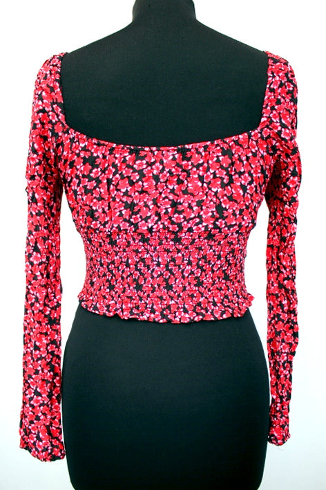 Top fleuri et smocké JENNYFER taille S - Vêtement de seconde main - Friperie en ligne