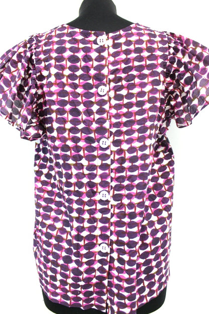 Top manches papillons boutonné dans le dos LA FEE MARABOUTEE taille 42 - Vêtement de seconde main - Friperie en ligne