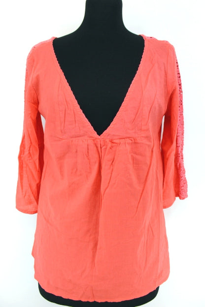 Tunique légère - Décolleté plongeant - Manches 3/4 avec dentelle - DDP - Taille S - Friperie - Seconde main