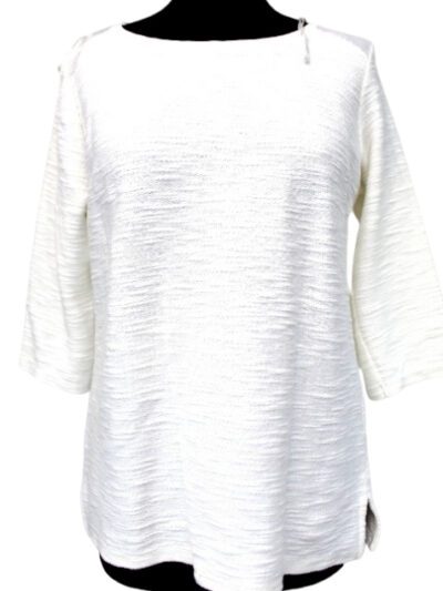 Pull léger 100% coton côtelé avec épaules en voilage et ruban à l'arrière CAMAÏEU taille M - Vêtement de seconde main - Friperie en ligne