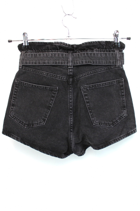 Short taille haute en jeans noir avec ceinture à anneaux H&M taille 34 - Vêtement de seconde main - Friperie en ligne