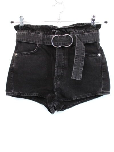 Short taille haute en jeans noir avec ceinture à anneaux H&M taille 34 - Vêtement de seconde main - Friperie en ligne