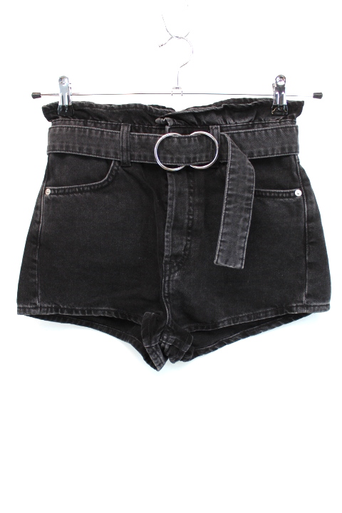 Short taille haute en jeans noir avec ceinture à anneaux H&M taille 34 - Vêtement de seconde main - Friperie en ligne