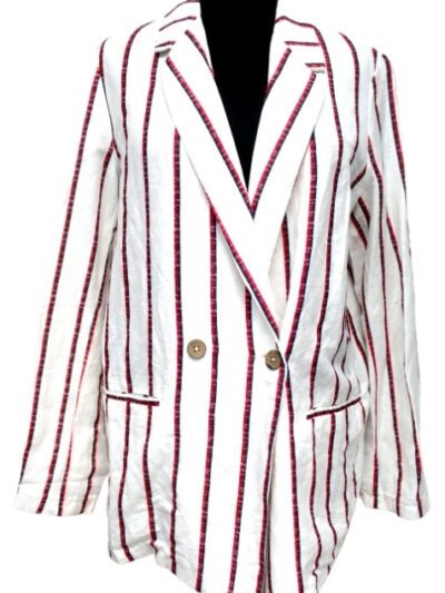 Veste longue en lin mélangé avec boutons en bois et poches cousues MNG taille M - Vêtement de seconde main - Friperie en ligne