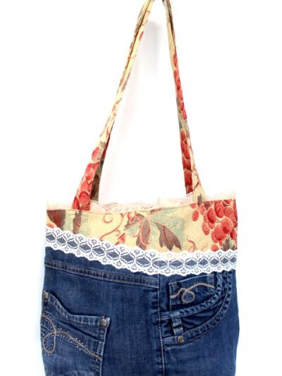 Sac à main design et dentelle - Fait main avec tissus recyclés - Friperie en ligne