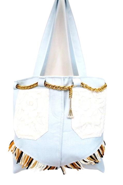 Sac cabas avec chaine décorative customisé - Fait main Orléans - Occasion - friperie en ligne