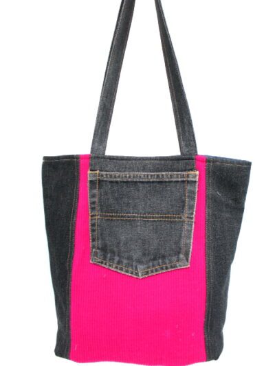 Sac style tod bag avec 2 poches extérieures et 1 intérieure - Fermeture à scratch - Fait main avec tissus recyclés - Friperie en ligne